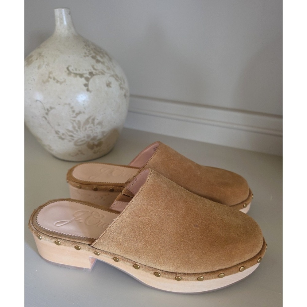 J. Crew Women's Dakota Pecan Suede Clogs Wood Bottom Slip on Size 7 - Picture 5 of 10